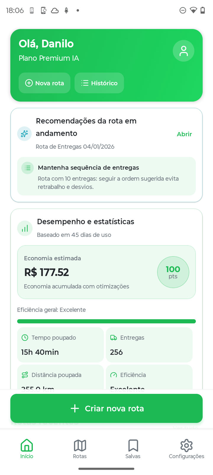 Tela do RotaTurbo com rota otimizada