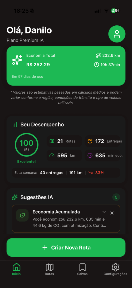 Tela do RotaTurbo com rota otimizada