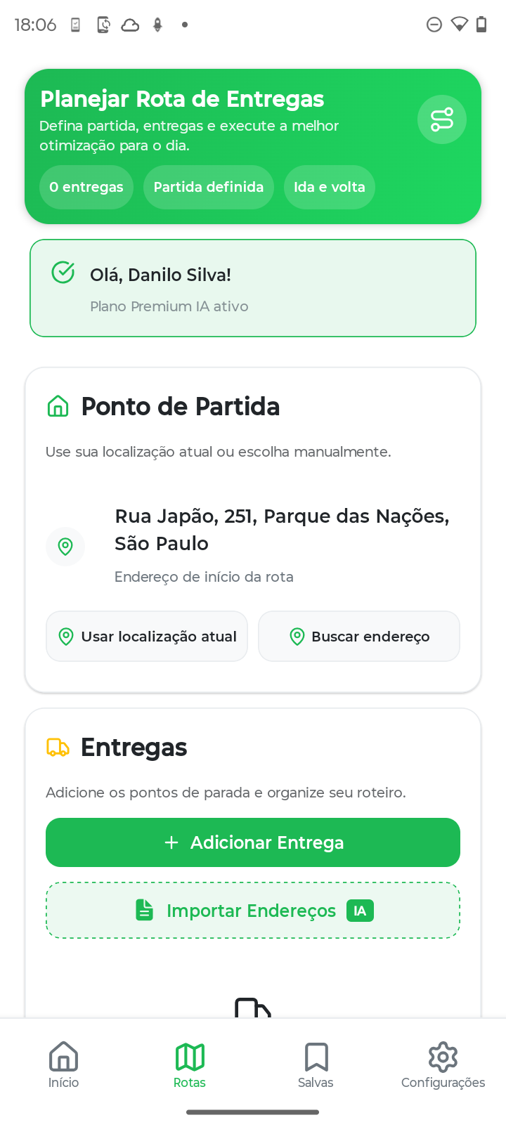 Tela do app RotaTurbo
